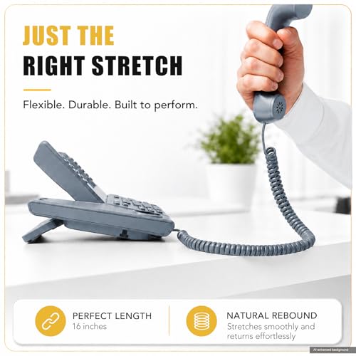 Image of Comtrue Phone Cords for Landline, 2-Pack, Telephone Handset Cords | Light Gray, Universally Compatible, Tangle-Resistant, Noise-free, Go-to Length, Ideal for office & home