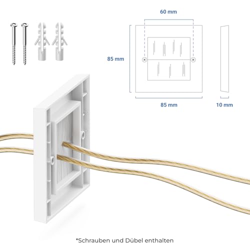deleyCON 2x Multimedia Wanddose Anschlussdose Kabeldurchführung Kabel Blende Abdeckung Unterputzdose Kabeldurchlass Wandplatte mit Brush-Borsten für Multimedia Kabel