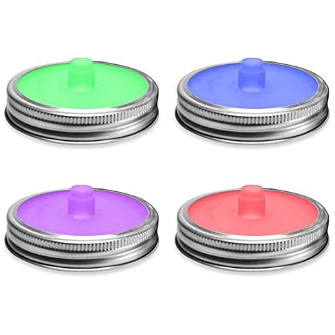 HIULLEN 4 Pieces Fermentation Lids Silicone Mason Jar Lids with Steel Ring Fermentation Set for Sauerkraut, Kimchi and Fermented Food (8.2 cm/3.2 inches) Cover