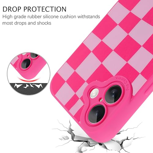 Image of ZIYE for iPhone 16 Plus Case Hot Pink Grids Plaid Checkerboard Pattern