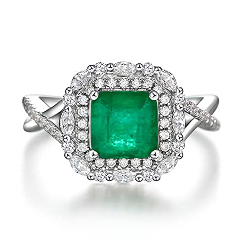 HCMA Anillo de joyería Fina de Compromiso de Boda de Piedras Preciosas de Moissanite con Corte Asscher de Plata de Ley 925 Vintage para Regalo de Mujer