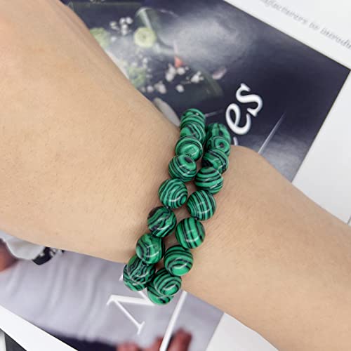 HUJUON 2Pcs Natural Malachite Bracelet Set,Handmade Gemstone Malachite Stone Beaded Stretch Bracelets Yoga Natural Stone Beads Bracelet for Women Men2