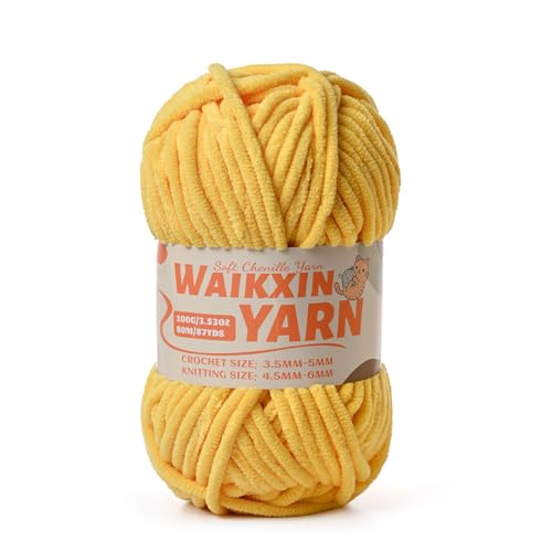 Image of (Light Yellow) Super Soft Fuzzy Chenille Chunky Yarn for Crocheting, 100g (87yds) Fluffy Velvet Yarn for Hand Knitting Baby Blankets Weaving Craft