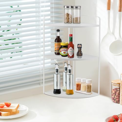 Image of 3 Tier Corner Bathroom Counter Organizer, Countertop Organizer, Makeup Organizer Countertop, Bathroom Storage Sink Shelf, Wooden and Metal Counter Shelf (Large Capacity-White)