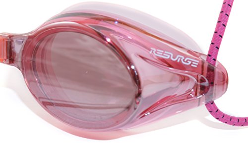 Image of Anti Fog Racing Swimming Goggles with Quick Adjust Bungee Strap (Pink Mirrored)