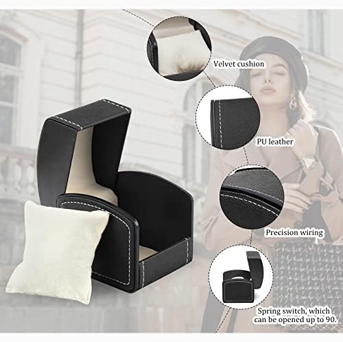 FuninCrea Watch Case, Single PU Leather Watch Travel Case Jewelry Storage Case Organizer with Removable Cushion, Portable Square Watch Box Bracelet Holder for Most Watches, Smart Watch (black)