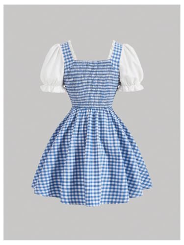 WDIRARA Women's Vintage Cottagecore Gingham Dresses Puff Sleeve Lace Up Corset Flared Dress2
