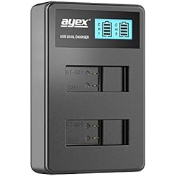 Cargador Dual Gopro 8 ayex Cargador USB dual para GoPro AHDBT-501 baterías Hero 8, 7, 6 y 5 (negro, plateado), carga a través de enchufe USB a, por ejemplo, portátil, pantalla LCD con indicador de carga