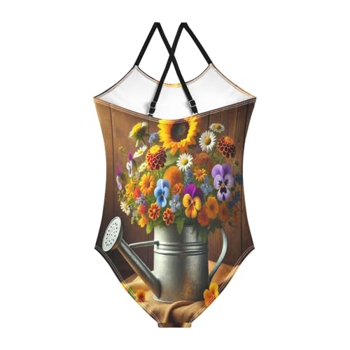 Flower Metal Pot Swimsuit for Girls Bathing Suit Swimsuits One Piece Summer Beach Swimwear2