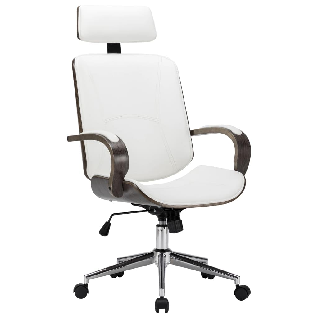 Chaise de bureau blanche ergonomique en bois et simili pour ordinateur et télétravail