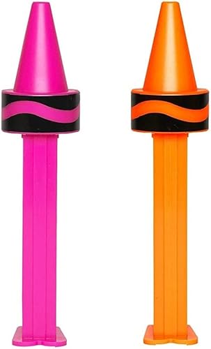 PEZ Candy PEZ Crayola - Juego de dispensadores de caramelos Dispensadores de crayones Crayola naranja y puple con recambios adicionales