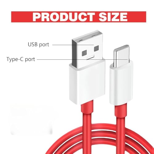 Image of KUZOOM USB Type C Cable 65W Compatible With OnePlus 13, 12, 13R, 12R, 11, 10 Pro, 8T, Nord N20 /N100 /N30 Ultra Fast Charging Cable For OnePlus 3.3 Ft, Red