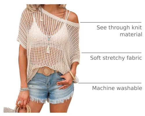Image of Verdusa Women's Off The Shoulder Knit Top Crochet Summer Sweaters Hollow Out Beach Cover Up