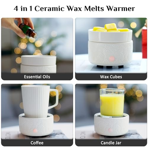 Electric Wax Melts Candle Burner - Bobolyn Ceramic Wax Melts Warmer 3-in-1 Scented Candle Wax Melter Electric Fragrance Essential Oil Burner Aromatherapy Home Office Bedroom Gifts - Embossed Leaves - Image 4