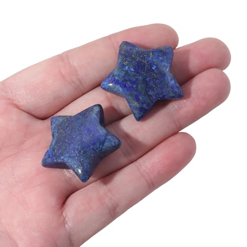 Casaper 1 Inch (30mm) Natural Lapis Lazuli Crsytal Gemstone Carved Mini Star Reiki Healing Worry Energy Pocket Stone Point Stars Pack of 2