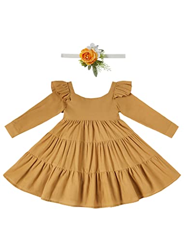 ANATA Baby Girls Linen Vintage Dress Ruffle Retro Flower Girl Dresses Boho Sundress