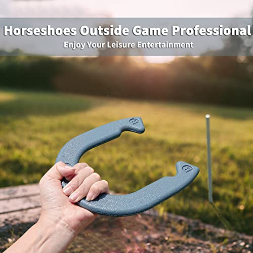 SpeedArmis Horseshoes Set, Universal Size Lawn Horseshoes Outdoor Games for Parties Beach Backyard - Includes 4 Horseshoes & 2 Steel Stakes & Durable Carrying Bag (Blue & Silver)