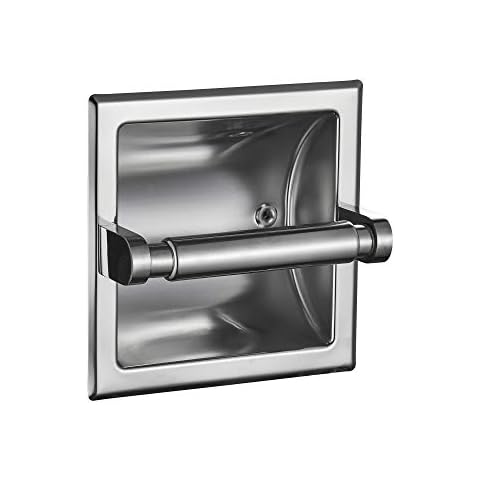 JunSun Polished Chrome Recessed Toilet Paper Holder Stainless Steel Toilet Paper Roll Holder Tissue Holder Modern Tissue Roll Dispenser Square Jumbo Mega Roll Holder - Rear Mounting Bracket Included Cover