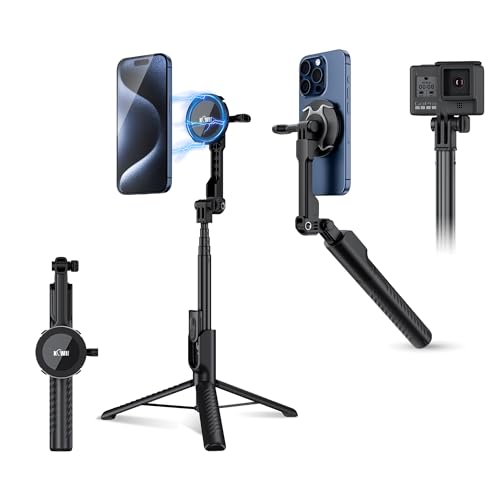 KIWIFOTOS マグネット スマホ三脚 Magsafe対応 自撮り棒 スマホホルダー 折りたたみ式 5段階伸縮 リモコン付き 撮影スタンド 三脚マウント iPhone 17 16 15 14 Android Gopro HERO 12 11 10 9