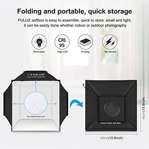 PULUZ Portable Photo Studio Light Box, 16x16 inch Professional Dimmable Shooting Tent Kit Soft Box with 480pcs LEDs Lights 4 Backdrops for Jewelry and Small Product Photography Props Upgrade 16 inch