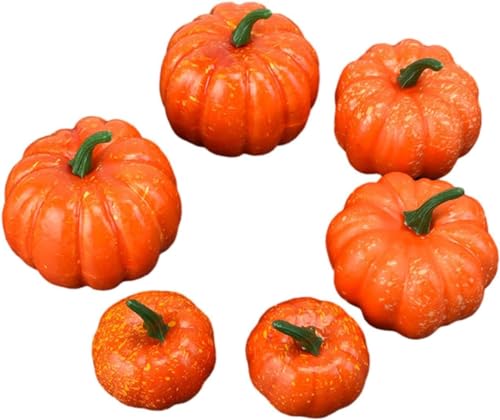 FRECI 6PCS Artificial Pumpkins Model Autumn Pumpkin Realistic Harvest Pumpkin Figurine Fake Pumpkins Artificial Vegetables for Thanksgiving Halloween Tabletop Decor - Orange