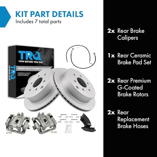 Image of TRQ Rear Brake Pad and Rotor Set Ceramic Coated Rotors Calipers Compatible with 2005-2019 Nissan Frontier