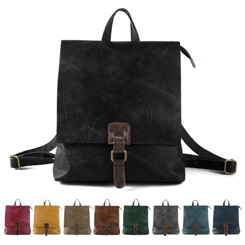 Image of Women's Fashion Backpack Purse Multipurpose Design Convertible Satchel Handbags Shoulder Bag Travel bag (Black)