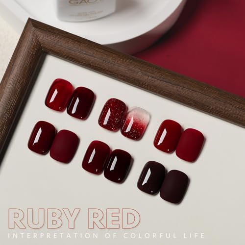 Image of GAOY Red Gel Nail Polish Set, 6 Colors Burgundy Cherry Dark Red Jelly Glitter Soak Off UV Light Cure Gel Polish Kit for Salon and Nail Art DIY at Home