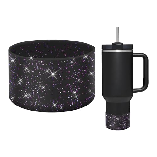 Image of WUQID Protective Bling Silicone Boot, Compatible with Stanley Tumbler 20-40oz & Hydro Flask Water Bottle 12-24oz and More Bottles /Tumblers Bottom of 2.83-2.95in, Glitter Reduces Dents Sleeve Cover
