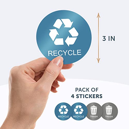 Vbap Corp Recycle Trash Bin Sticker Whaterproof - (Pack Of 4) 3" Round Logo Sign Decal Labels Self-Adhesive Vinyl Laminated. Waterproof Indoor And Outdoor (Aquamarine/Grey) #TOP2