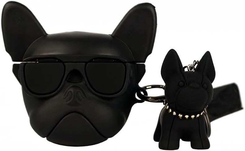 Cool Silicone Bull Dog Puppy Pup Cartoon Animals Headphone Case Compatible with Airpods Pro &Pro 2nd Generation Funny Cover with Dog Keychain for Boys Girls Teenager Best Gift