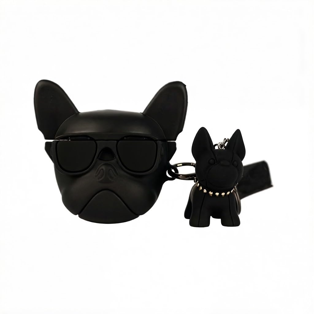 Cool Silicone Bull Dog Puppy Pup Cartoon Animals Headphone Case Compatible with Airpods Pro &Pro 2nd Generation Funny Cover with Dog Keychain for Boys