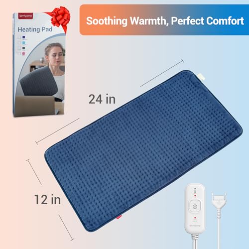 Image of Comfytemp Heating Pad for Back Pain Relief Gifts for Fathers Day, Electric Heating Pad for Period Cramps, Moist /Dry Heat, 3 Heat Settings, 2H Auto Off, Machine Washable (12 inch x24 inch, Navy Blue)