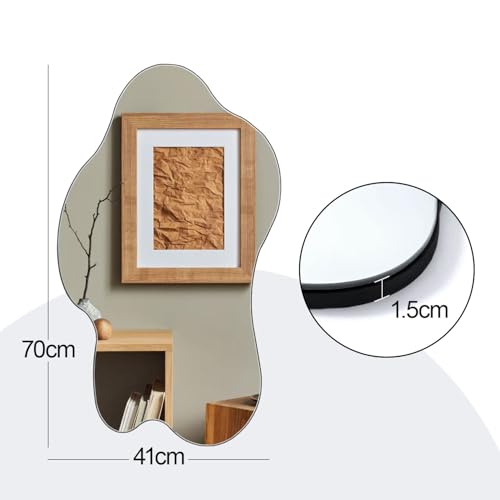 Telarana 鏡 全身鏡 姿見鏡 壁掛け スタンドミラー 銀メッキ 雲型鏡 不規則 おしゃれ 41x70x1.5CM [5]