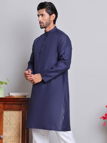 Image of Amazon Brand - Tavasya Men Casual Collared Festive Kurta | Cotton Blend | Solid | Knee Length | Regular Fit (Available in Plus+ Sizes)