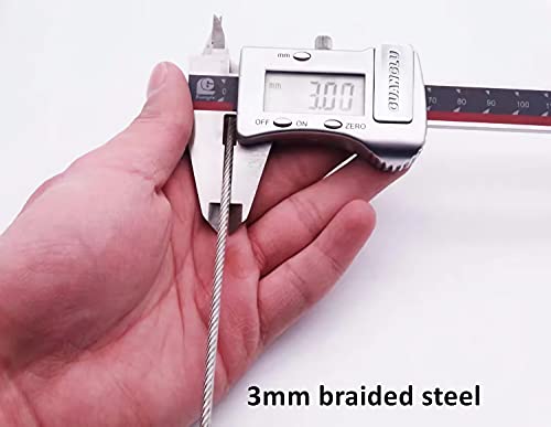 Gomrqing 15Ft 3Mm Outdoor Travel Long Security Cable Lock,Braided Steel Coated Safety Cable Luggage Lock,Safety Cable Wire Rope Double Loop Lightweight (1 Pack) #TOP2