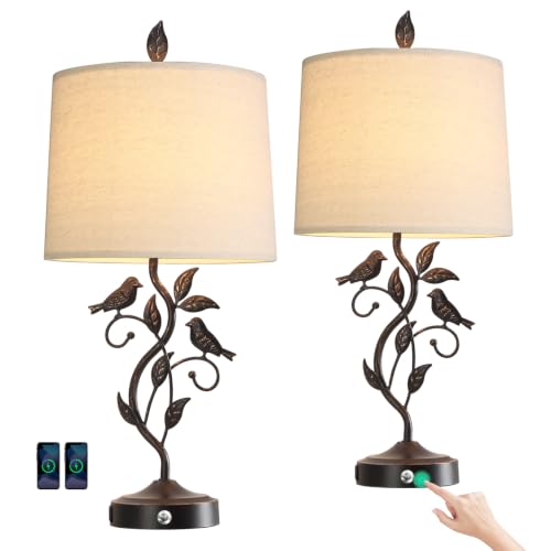 RORIANO 27 Set of 2 Touch Farmhouse Table Lamps for Living Room