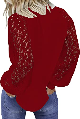 Image of Shasmi Women's White Ballon Long Sleeve, Crew Neck Tops Lace Casual Loose Blouses T Shirts (Shree Top 29)