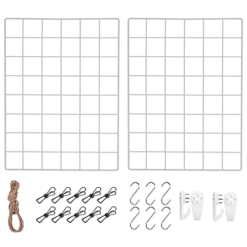 Juego de 2 rejillas de pared blancas, decorativas, multifuncionales, de hierro, para montar tu propio mural con fotografías, notas, para familias, cocina, oficina, etc. (30 x 40 cm)