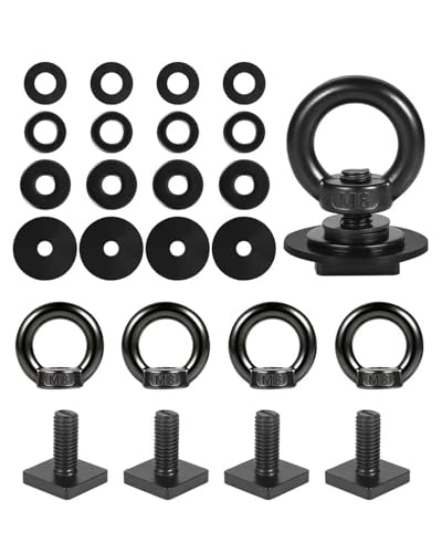 T Track Mount Tie Down Ancla para portaequipajes de techo, M8 Heavy Duty Ring en forma de tornillo de ojo, acero inoxidable T Bolt Ojo Tuerca Tuerca Aro Abajo Anillos para Grabar Bungee Cord, Cuerdas,