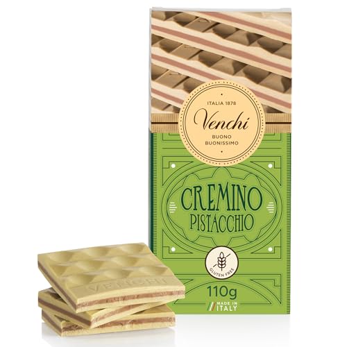 Venchi - Tableta de Cremino de Pistacho, Chocolate con Leche Y Blanco con Pasta de Pistacho, 110 g, Sin Gluten, Sin Colorantes y Sin Conservantes