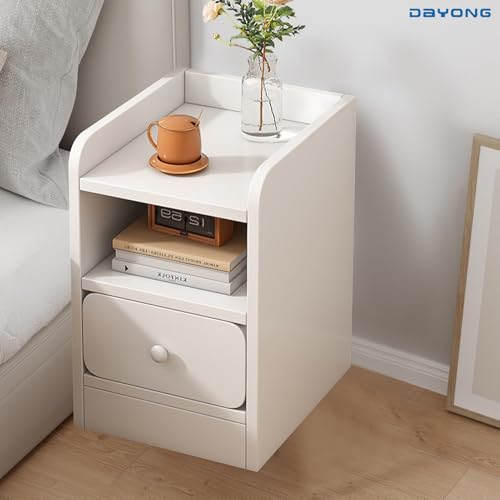 دايونغ طاولة جانبية صغيرة الحجم مع درج، منضدة تخزين برف مفتوح، طاولات جانبية، طاولات جانبية خشبية، طاولة رفيعة للمساحات الصغيرة، غرفة المعيشة، غرفة النوم (عرض 30 سم)