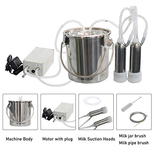 7L Vakuumpumpe Melkmaschine Kit, Minit ype Tragbare Edelstahl Doppelkopf Melkmaschine Haushalt Elektrische Schafe Ziege Kuh Melkmaschine Cover