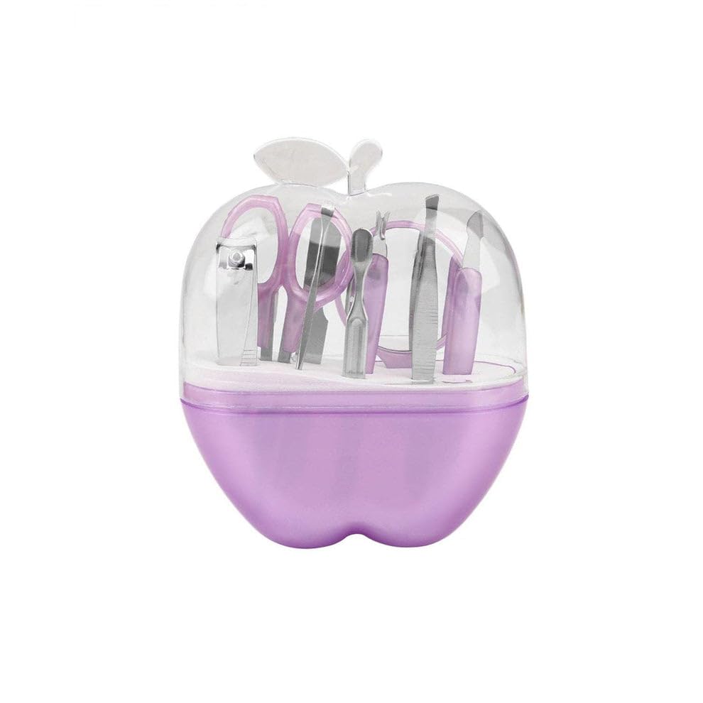 Amorahub Apple Shape Manicure and Pedicure Kit, Stainless Steel, with Nail Clipper, Scissors, Tweezers, Nail File, Ear Picker, Acne Needle and Eyebrow Brush, 8-in-1 Set-picture-36