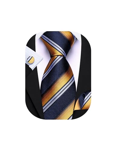 Image of Barry.Wang Mens Tie Set Plaid Check Neckties Formal Business Wedding Luxury Pocket Square Cufflinks