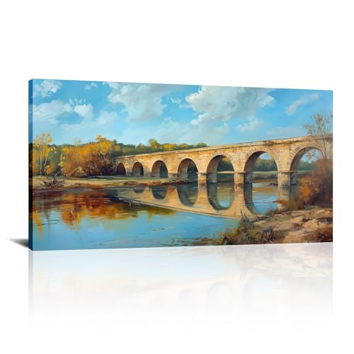 Tableau paysage de lac et pont pour illuminer un mur sombre toile moderne 30x60