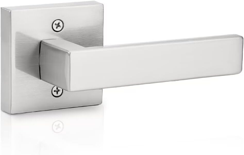 1 Pack Brushed Nickel Dummy Door Lever, Heavy Duty French Door Handle, Square Single Dummy Lever for Cloest, Single Side Pull Only Lever