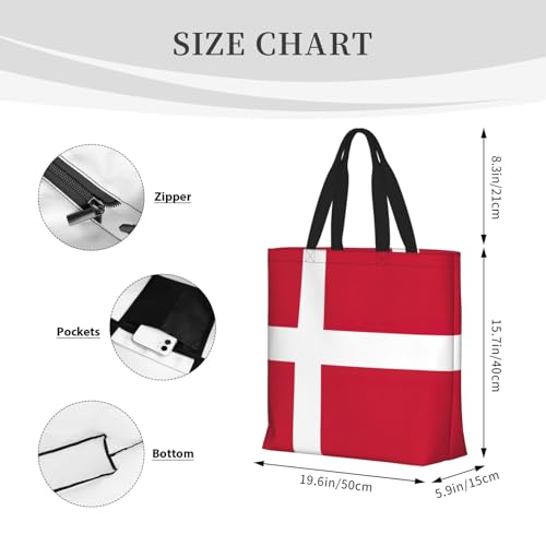 Danish flag Print Women's Portable Tote Bag - Large Shopper for Beach,Travel,Gym | Summer Handbag4