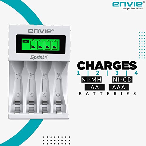 Image of ENVIE (ECR11MC) SprintX Ultra Fast Charger for Rechargeable Batteries AA & AAA Ni-mh, with LCD Display Indicator, Smart Charge Control System, Charge 2 or 4 Batteries at a Time