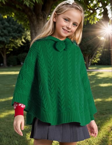 Image of BOBOYOYO Cape for Girls Hooded Cable Knit Poncho Sweaters Kids Shawl